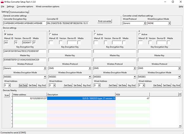 wM-bus converter setup tool