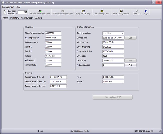 Qalcosonic HEAT1 User configurator