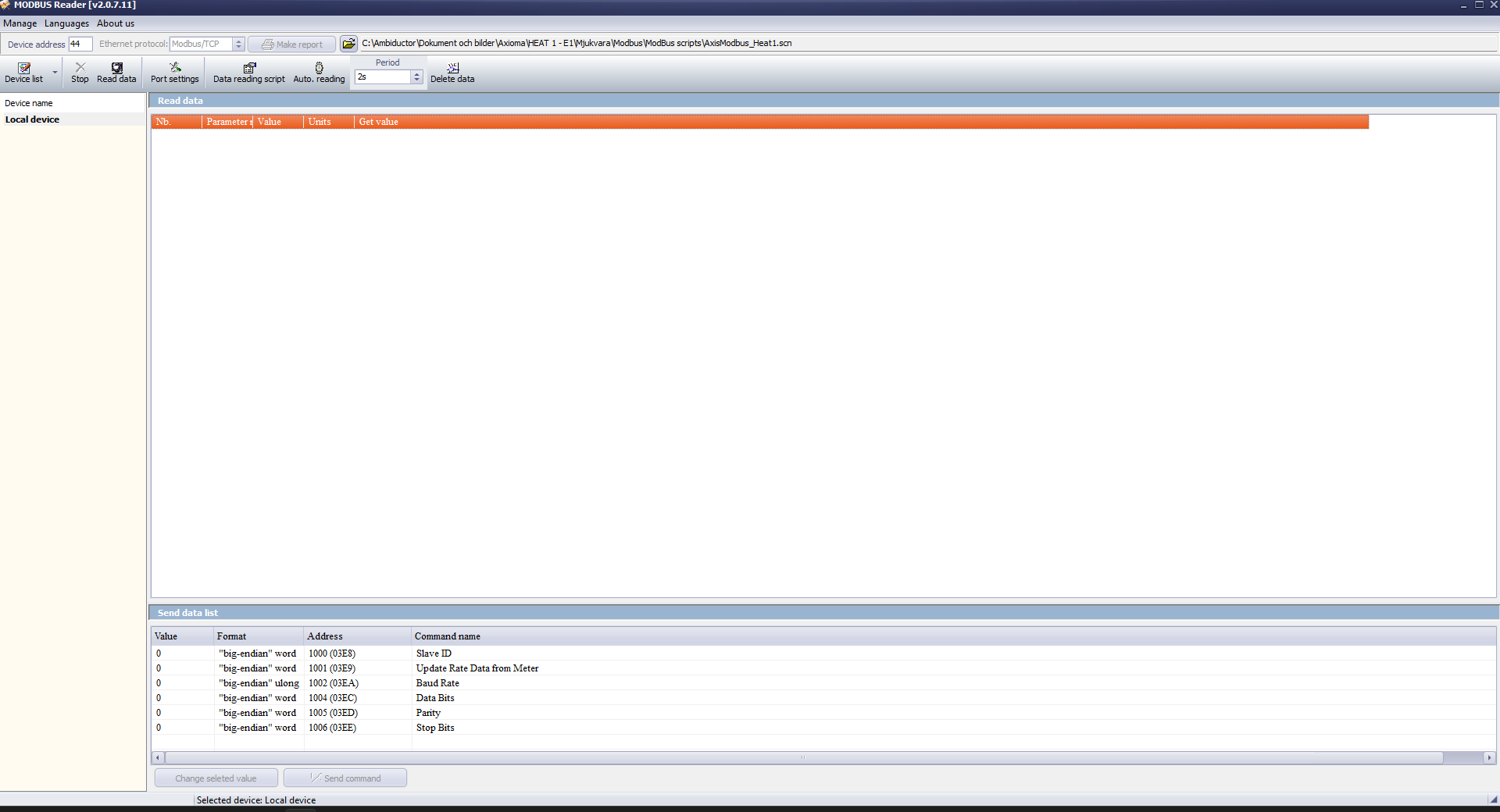 Modbus reader